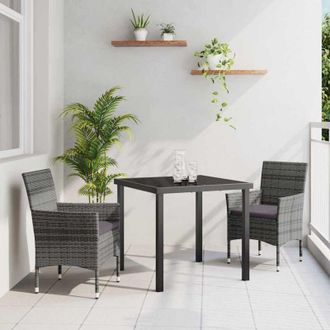 vidaXL Vidaxl - Conjunto De Comedor De Jard&iacute;n Con Coj&iacute;n 3 Pcs Gris Polirat&aacute;n