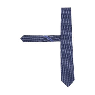 Ferragamo Accessoires, Heren, Blauw, ONE Size, Zijden das met patroon