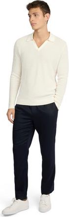 Onia Cotton Textured Long Sleeve Johnny Polo in Egret at Nordstrom, Size X-Large L