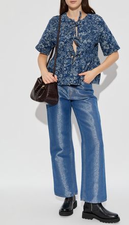 Ganni Jacquard Denim Top, Womens, Blue
