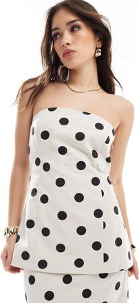 4th & Reckless linen blend bandeau longline top in cream polka dot - part of a set-Multi