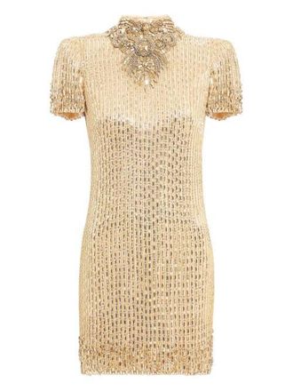 Jenny Packham Kitty Crystal-Embellished Turtleneck Mini Dress in Illusion at Nordstrom, Size 10 Uk