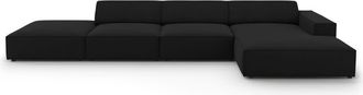 MICADONI Sofá esquinero derecho 5 plazas de tela negro