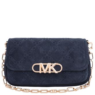 Michael Kors Parker Empire Logo Embossed Suede Shoulder Bag