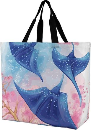 Generic Sea Animals Stingrays Grocery Bag Lightweight Handbag Reusable Grocery Bags For Travel Casual Ladies