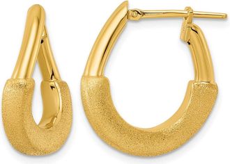 Diamond2Deal 14K Yellow Gold Polished and Satin Wave Hoop Earrings