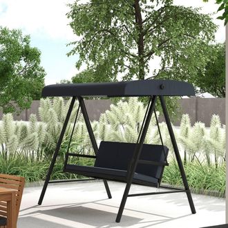 OUTSUNNY 3 Seater Garden Swing Chair with Adjustable Canopy, Dark Grey