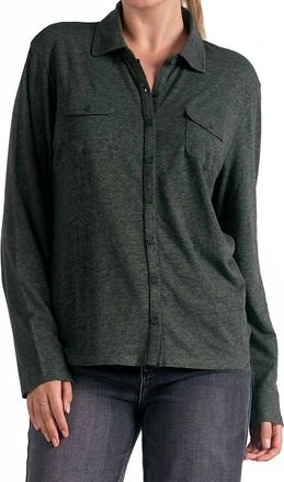 Elan Long Sleeve Button-Up Tee In Olive Green