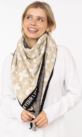 Zwillingsherz Dreieckstuch ZWILLINGSHERZ Classy-ZH, Damen, beige schwarz, Strick, Obermaterial: 50% Baumwolle, 50% Polyacryl, gemustert, mehrfarbig, Modet&uuml;cher Drei