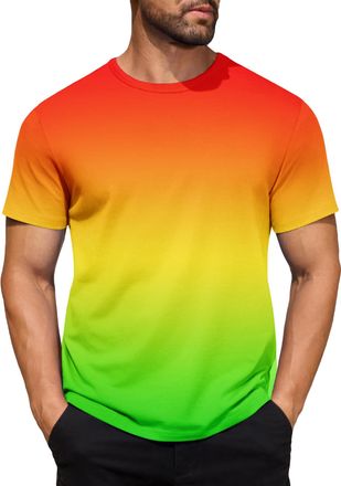 Generic Mens Gradient Striped Contrast T-Shirt Soft Breathable Cotton Crew Neck Short Sleeve Tees Casual Summer Gym Essentials