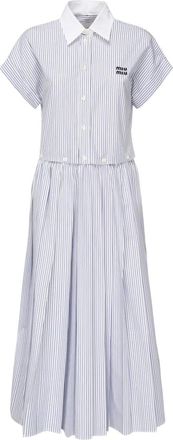 Miu Miu Abito midi plissettato a righe - Grigio