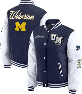 WEAR by Erin Andrews Womens WEAR by Erin Andrews Navy Michigan Wolverines Varsity Full-Snap Puffer Jacket at Nordstrom, Size Xx-Large