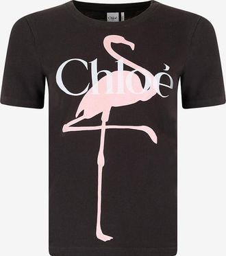 Chlo&eacute; Rundhals-T-Shirt aus Jersey Flamingo