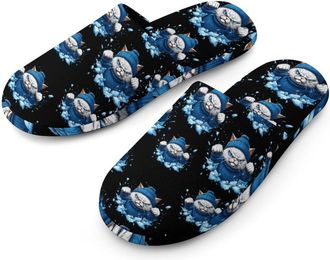 Generic Angry Cat Mens Cotton Slippers Memory Foam Comfort House Shoes Winter Indoor Slipper for Hotel Casa Spa