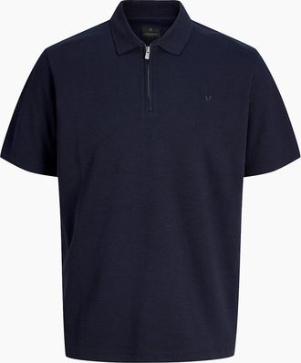 Jack & Jones Mens Jack & Jones JPRBLAETHAN Short Sleeve Zip polo Night Sky - Navy - Size: 38