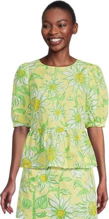 Lilly Pulitzer Hisli Top Womens Green Printed Back Bow Short Sleeve DDR2773