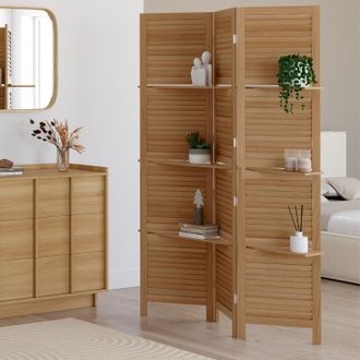 IDMarket Mampara Interior Abatible De 3 Hojas Con 3 Estantes De Madera