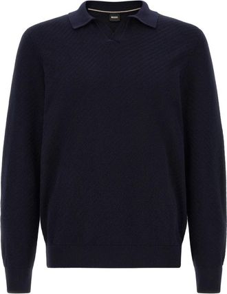 HUGO BOSS H-Lomarino Polo - Heren - V-hals truien - Blauw - 2XL - Katoen - Truien & Vesten