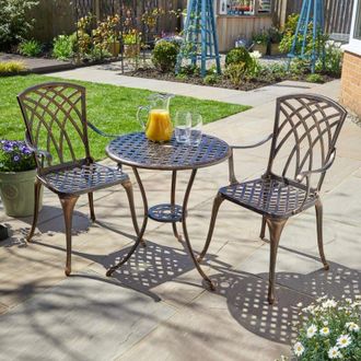 Home Source Industries Brown Bistro Set Outdoor Garden Patio Lattice Table and 2 Chairs Aluminium Frame