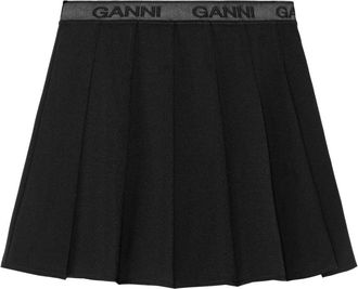 Ganni light twill pleated mini skirt - women - Recycled Polyester/Polyester - 36 - Black