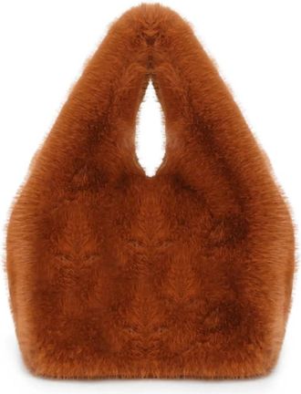 Generic Womens Plush Bags Womens Crossbody Bag Fur Handbag Leather Velvet Handheld(Brown)