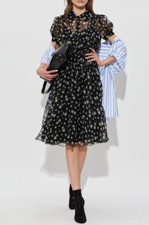 Dolce & Gabbana Silk Dress With Floral Motif, Womens, Black