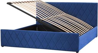 Beliani Letto Contenitore Trapuntato Velluto Blu Rete a Doghe 180 x 200 cm Rochefort