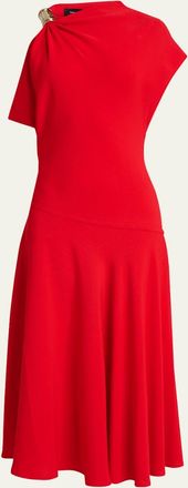 Proenza Schouler Rue Gathered Shoulder Crepe Midi Dress
