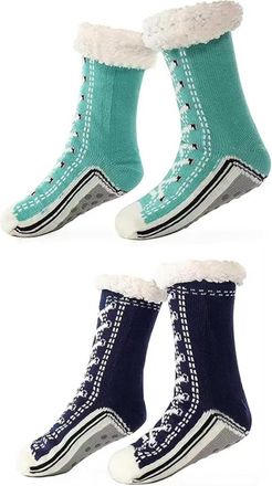 Generic Ultra-Thick Cashmere Slipper Home Socks, Unisex Winter Super Soft Warm Cozy Fleece Lined Non Slip Slipper Socks (2pcs-h,One Size)