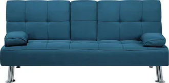 Beliani Sof&aacute; Cama 3 Plazas De Tela Azul Mesa Abatible Convertible Click Clack Moderno Roxen