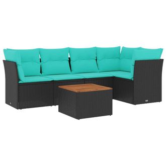 vidaXL Set De Sof&aacute;s De Jard&iacute;n 6 Pzas Con Cojines Rat&aacute;n Sint&eacute;tico Negro Vidaxl