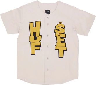 HUF Baseball Jersey Knoopshirt - Heren - Korte mouwen Overhemden - Beige - XL - Katoen - Overhemden