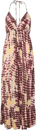Pieces Bedrukte, lange jurk met schouderbandjes