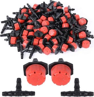 OEM 200 Goteros De Riego Ajustables + Conector En T Para Manguera, Sistema De Riego Por Goteo Autom&aacute;tico, Microaspersores Para Plantas De Invernadero, Neg