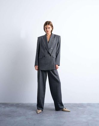 Topshop Blazer da abito oversize doppiopetto in tessuto tonic grigio anni 80
