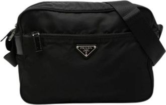Prada Pre-owned Cross Body Bags, female, Black, Size: ONE SIZE Pre-owned Nylon Leather Shoulder Bag