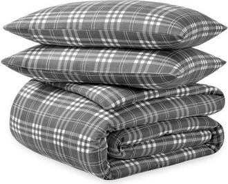 Bare Home 100% Cotton Flannel Duvet Cover & Sham Set in Stirling Plaid - Grey/white at Nordstrom, Size Twin/twin X-Long