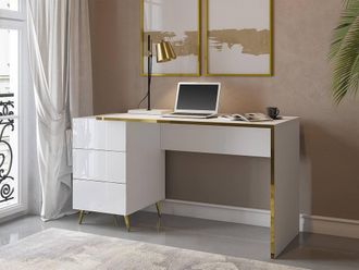 Vente-Unique Desk With Drawers - Gloss White & Gold - MARZIALO