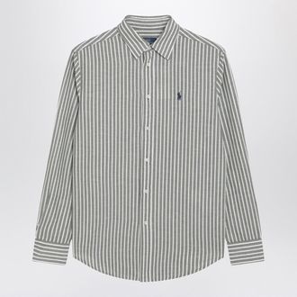 Polo Ralph Lauren Leinenhemd mit klassischer Passform und olivgr&uuml;nen/wei&szlig;en Streifen