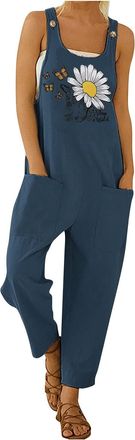 Generic Jumpsuit for Women UK Summer Dungarees Loose Plus Size Wide Leg Rompers with Pockets Cold Shoulder Suspender Overalls Solid Color High Waist Leisure P