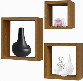 Trade Shop Trade Shop - Set 3pz Mensole Da Parete A Cubo Moderne Design Quadrato Effetto Legno 2 Ripiani