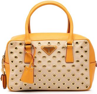 Prada Pre-owned Prada Small Saffiano Trimmed Canvas Grommet Bauletto Bag Ladies BNE8HP9P0JLGG5LS