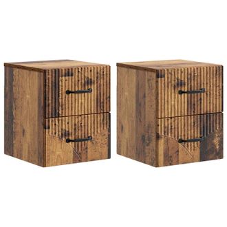 vidaXL Mesita De Noche De Pared Con Caj&oacute;n 2 Pcs Madera Envejecida Vidaxl