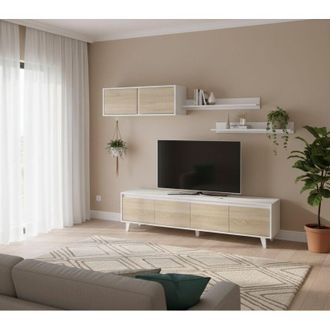 Dmora Parete Attrezzata - 6 Ripiani 7 Vani, Bianco, -, 200x41x50h cm LaPaz