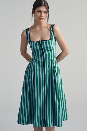 Maeve The Arlette Square-Neck Piped Midi Dress by Maeve