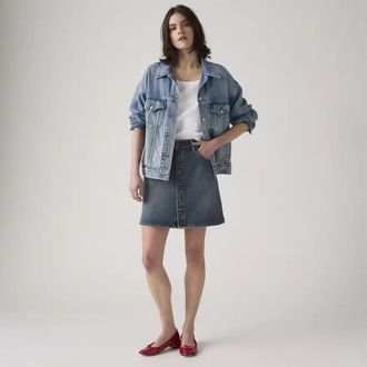 Levi's Retro Skirt Womens Blue Mid Rise Button Front 5-Pockets A-Line JAX1447