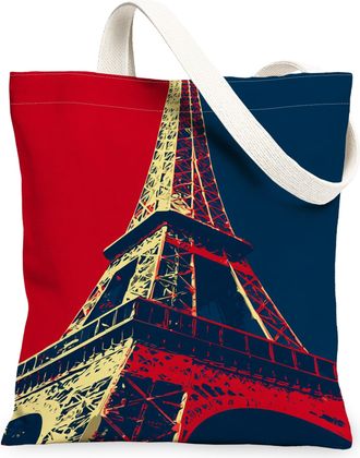 Generic Vintage Artistic Canvas Tote Bags, Paris Tower Graphic Reusable Grocery Bags, Lightweight Washable Shoulder Strap Canvas Fo, Red, 13x15 Inch