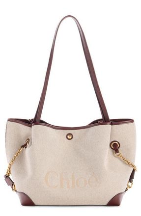 Chlo&eacute; Clover Double Carry Canvas & Leather Tote in Clay Brown at Nordstrom