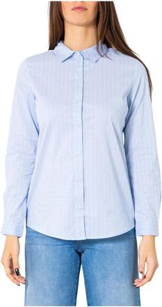 Jacqueline de Yong Pinstripe Long Sleeve Shirt - Dames - Overhemden - Blauw - XL - Katoen - Overhemden