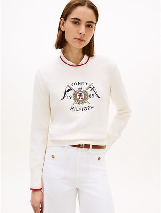 Tommy Hilfiger Womens Nautical Crest Logo Sweater - White - L